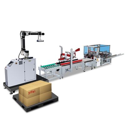 Paper Packaging Fully Automatic Cardboard Box Erector Flaps Fold Robot Palletizer PLC