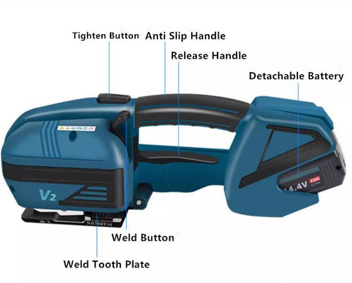 14.4V 4A 57.6Wh Battery Powered Electric 13-16mm Plastic PP/PET Strapping Machine