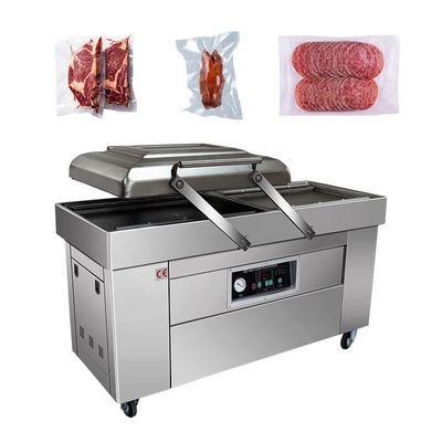Beef Steak Plastic Packaging 40m3/h Pump Speed Vertical Double Chamber Vacuum Packer