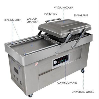Beef Steak Plastic Packaging 40m3/h Pump Speed Vertical Double Chamber Vacuum Packer