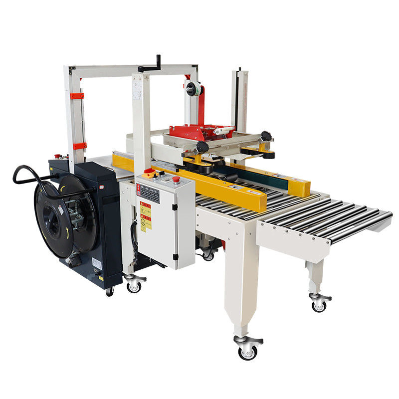 200W Automatic Corrugated Carton Boxes Packaging Line with Box Strapping and Carton Tape